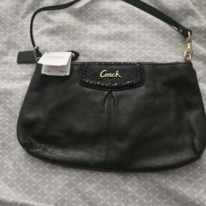 Coach Black Leather Wristlet Bag with Pleated Design